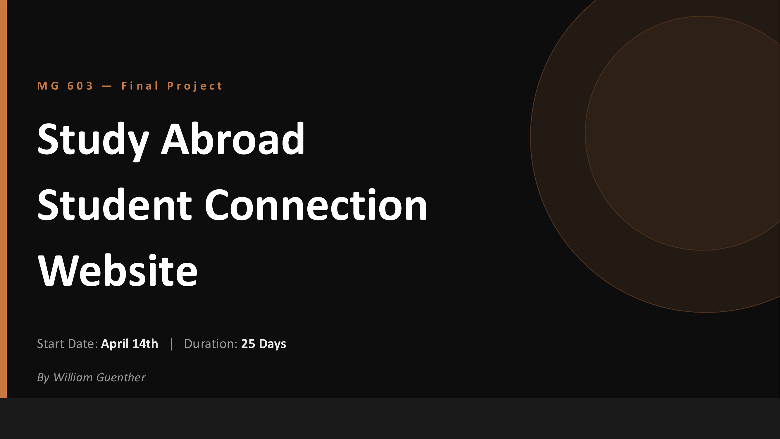 Title slide for the Study Abroad Student Connection Website project plan pitch